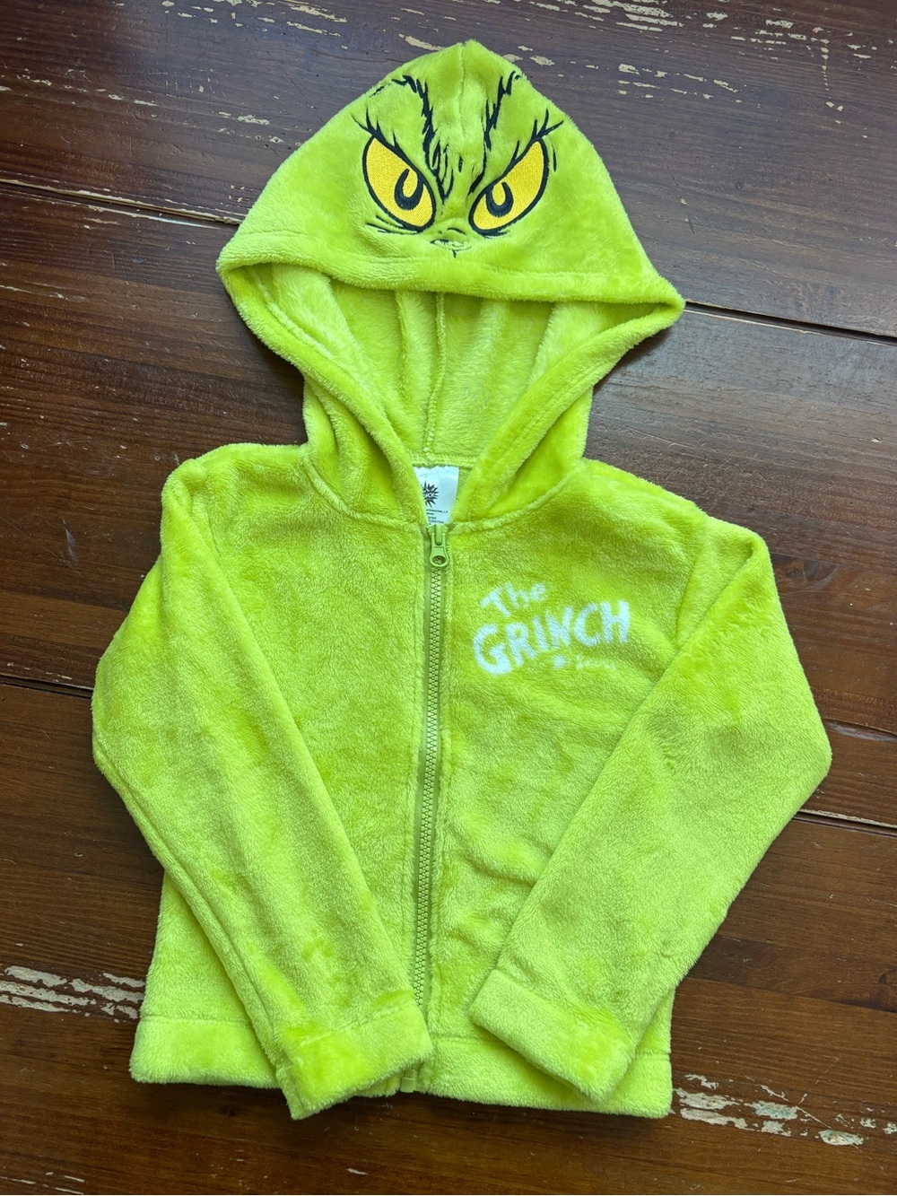 Dr. Seuss The Grinch Neon Green Plush Hooded Zip-Up for Kids
